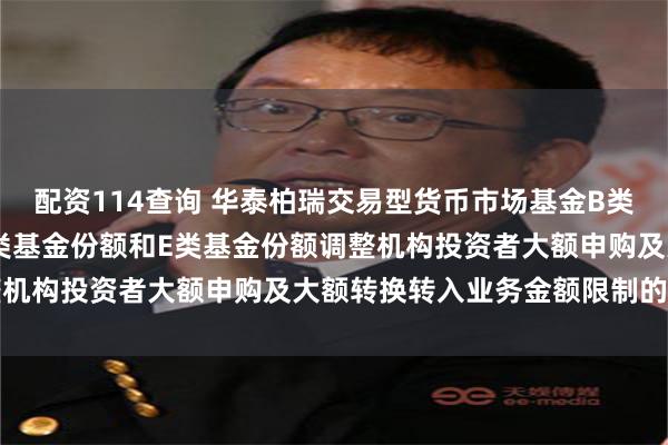 配资114查询 华泰柏瑞交易型货币市场基金B类基金份额C类基金份额D类基金份额和E类基金份额调整机构投资者大额申购及大额转换转入业务金额限制的公告